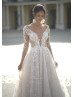 Long Sleeves Beaded Ivory Lace Tulle Luxury Wedding Dress